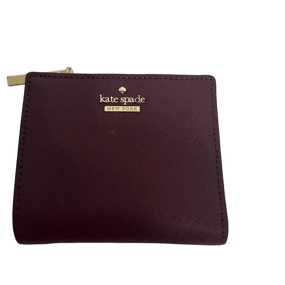 Kate Spade Perforated Cameron Street Burgandy Barrel Pocketbook & Billfold - Picture 13 of 16